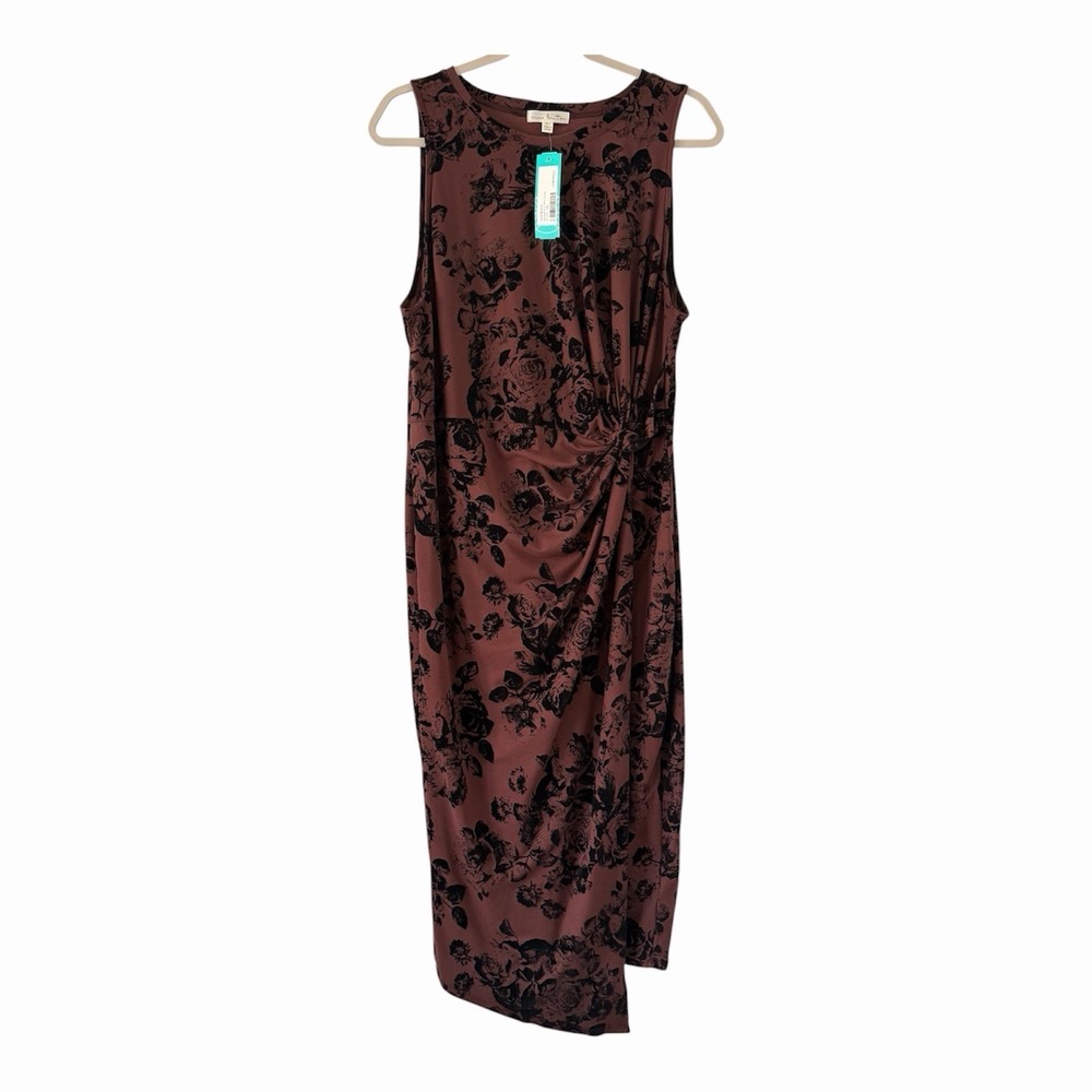 Nine Britton Size-XXL Abigail Midi Dress Burnout Floral Knit Twist Knot